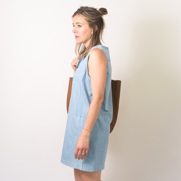 sleeveless denim shift dress